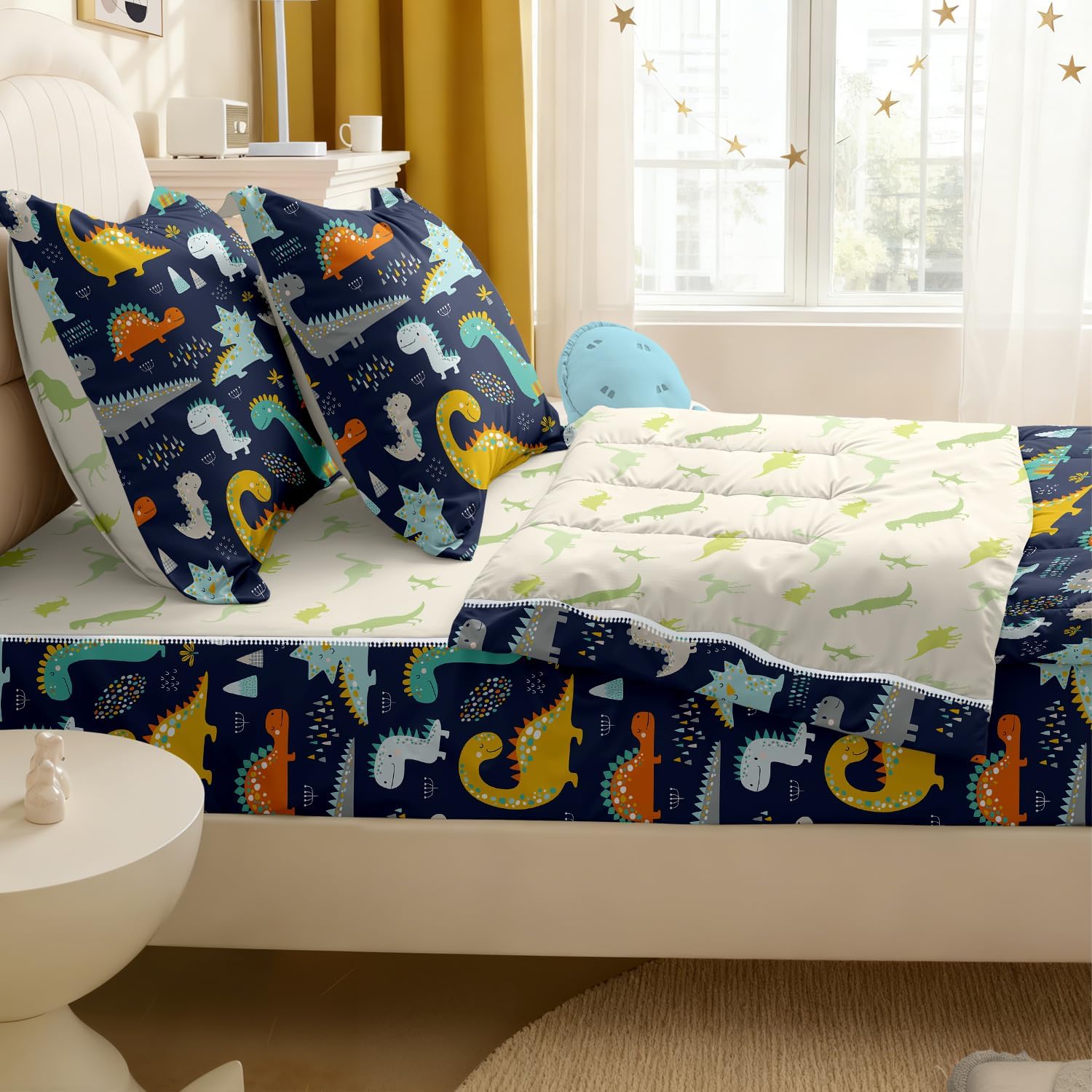 Kids Comforter Set,Zipper Bedding Twin for Boys,Dinosaur Printed Comforter Set with Dinosaur Fitted Sheets and Pillowcases for All Season(Dinosaurs)