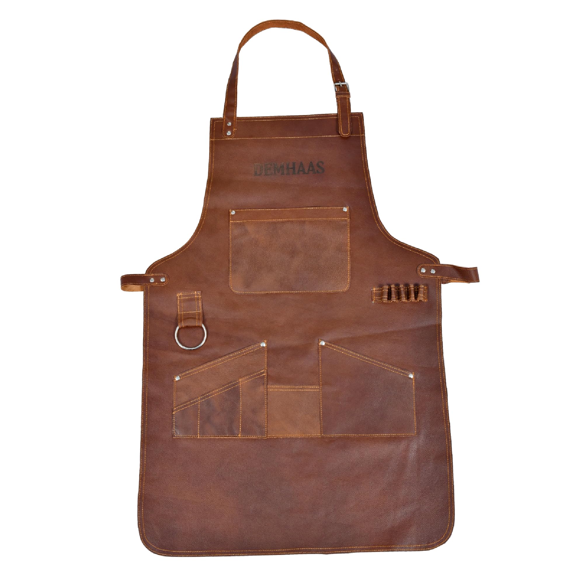 Grembiule da barbecue in vera pelle, realizzato a mano, da uomo, per barbecue, barbecue e cucina, con tasche, cinghie regolabili