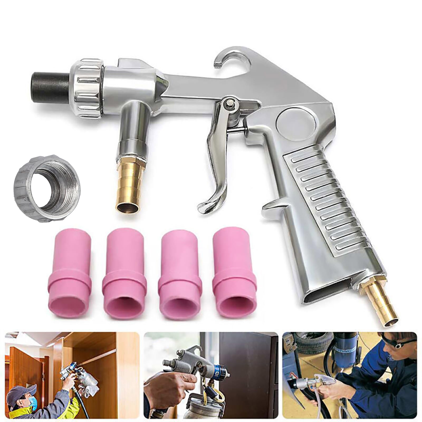 Juego de pistola de chorro de arena de aire comprimido con 4 boquillas de cerámica para chorro de arena, pistola de chorro de arena, dispositivo de chorro de arena para proyectos profesionales