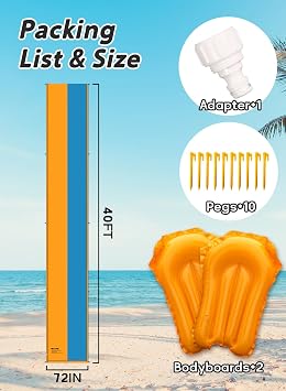 Spring Water 40FT Slip and Water Slide, Extra Long Slip n Water Slide for Kids and Adults, 2 Inflatable Bodyboards and Sprinkler, Giant Summer Heavy Duty Water Slides Outdoor Toys for Backyard