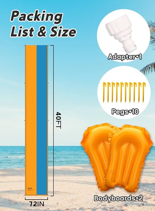 Spring Water 40FT Slip and Water Slide, Extra Long Slip n Water Slide for Kids and Adults, 2 Inflatable Bodyboards and Sprinkler, Giant Summer Heavy Duty Water Slides Outdoor Toys for Backyard