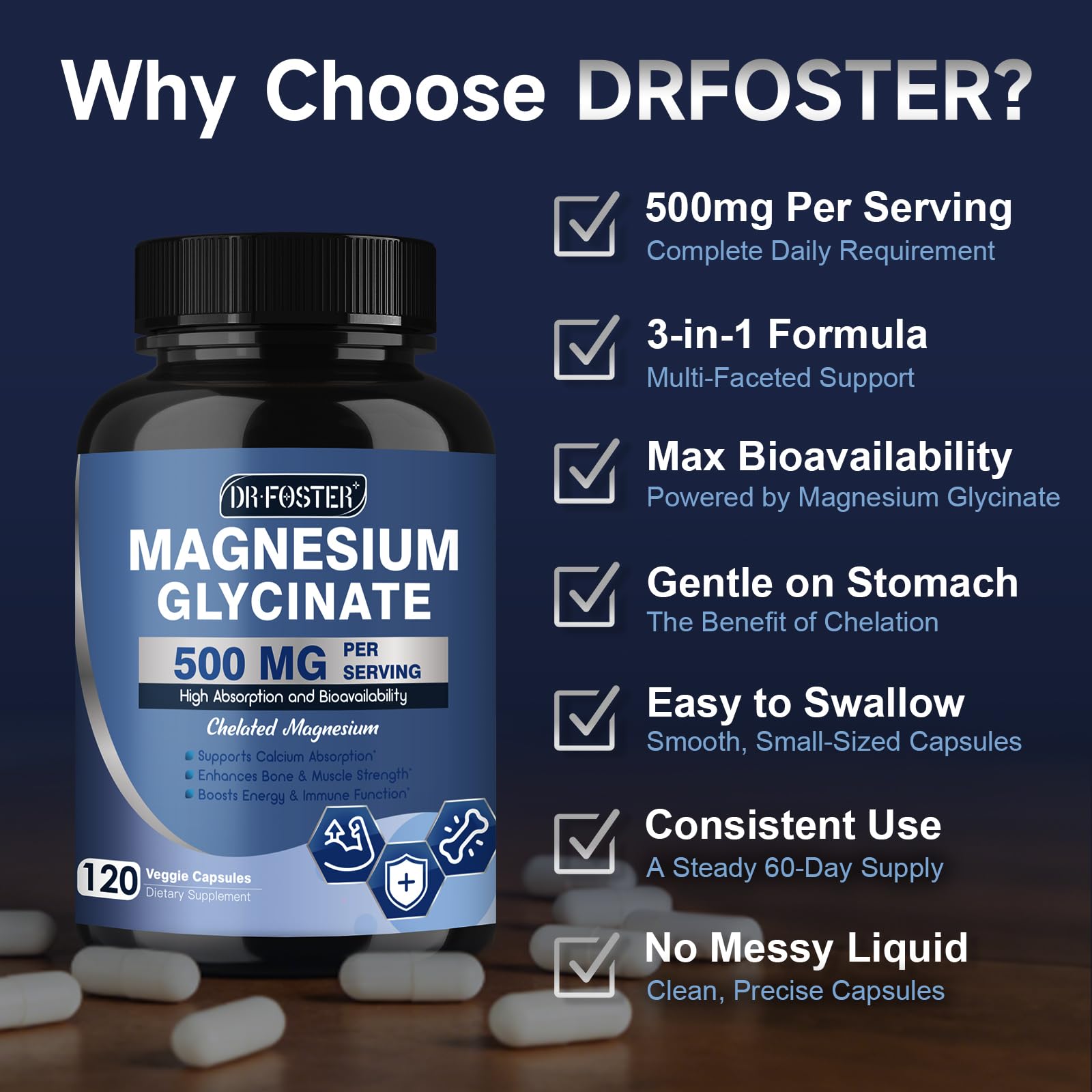 DRFOSTER Chelated Magnesium Glycinate 500mg with Zinc, 120 Veggie Capsules — Amazon image 4