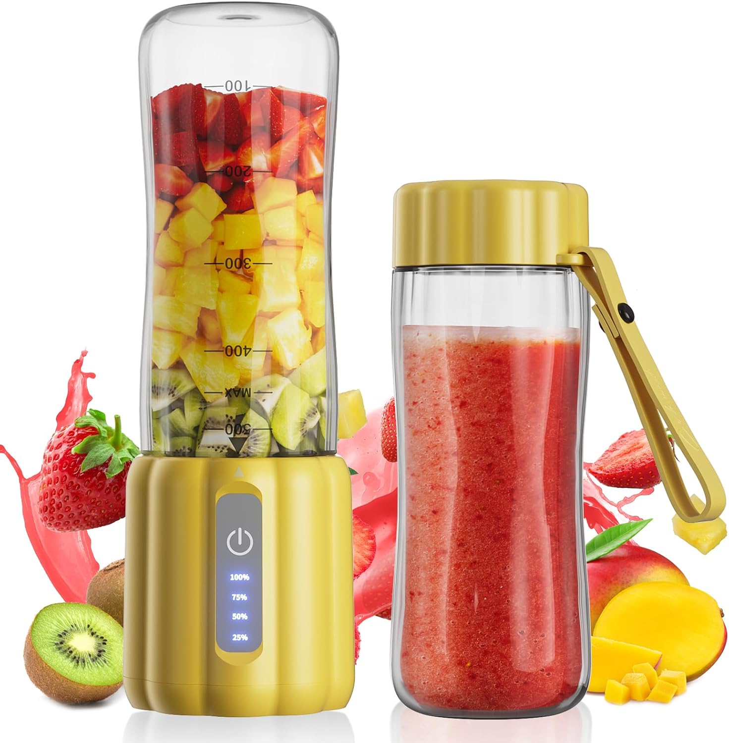 COKUNST 18oz Personal Size Blender Yellow with Lid Travel Outgoing