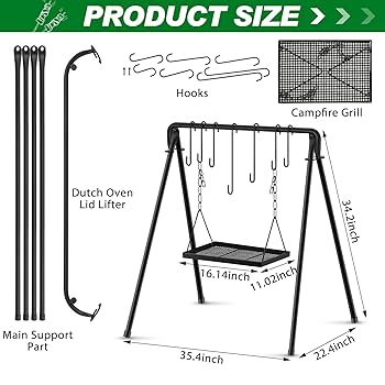 バーベキュー・調理用品 firewoodstand Amazon.com : Rossesay Campfire Swing Grill Stand Adjustable