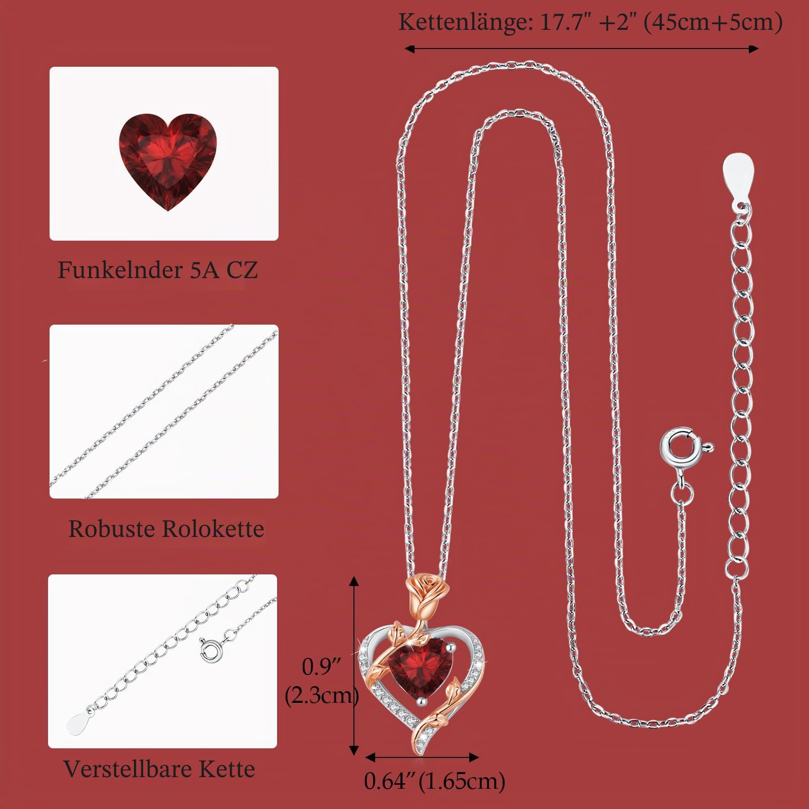 Halskette Damen Silber mit Rose Anhänger Geburtsstein Kette Schmuck Damen Geschenke für Frauen Freundin Mutter Hochzeitstag Muttertag Jahrestag Weihnachten Valentinstag Geburtstagsgeschenk