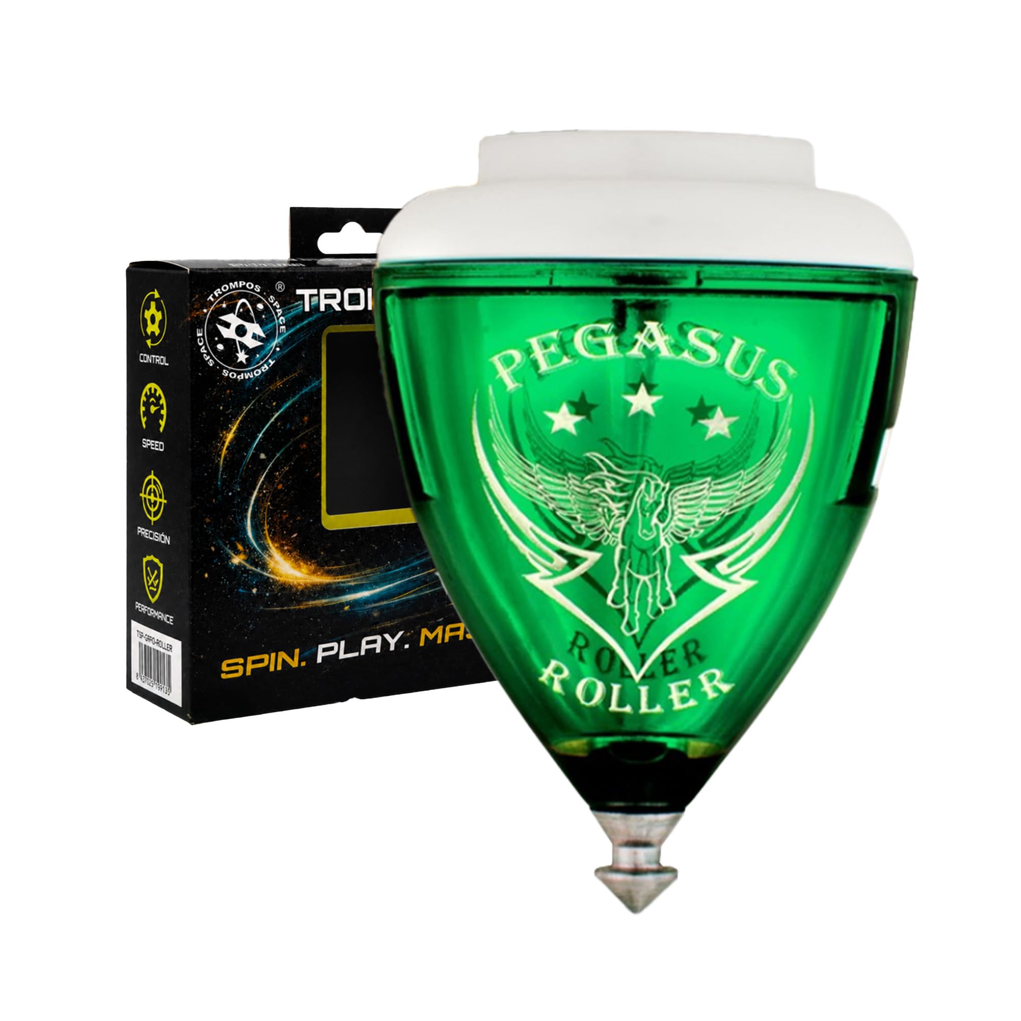 Trompos Space Pegasus – Toupie Pro Avec Couvercle Vert, Corde Offerte – Spécialiste Gerardo Montero – Dès 6 Ans