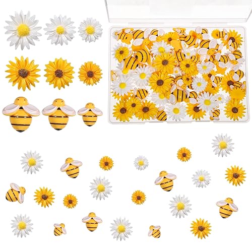 100Pcs Resin Bees Daisy Flowers Decor Bumblebee Embellishment Bees Flatback
