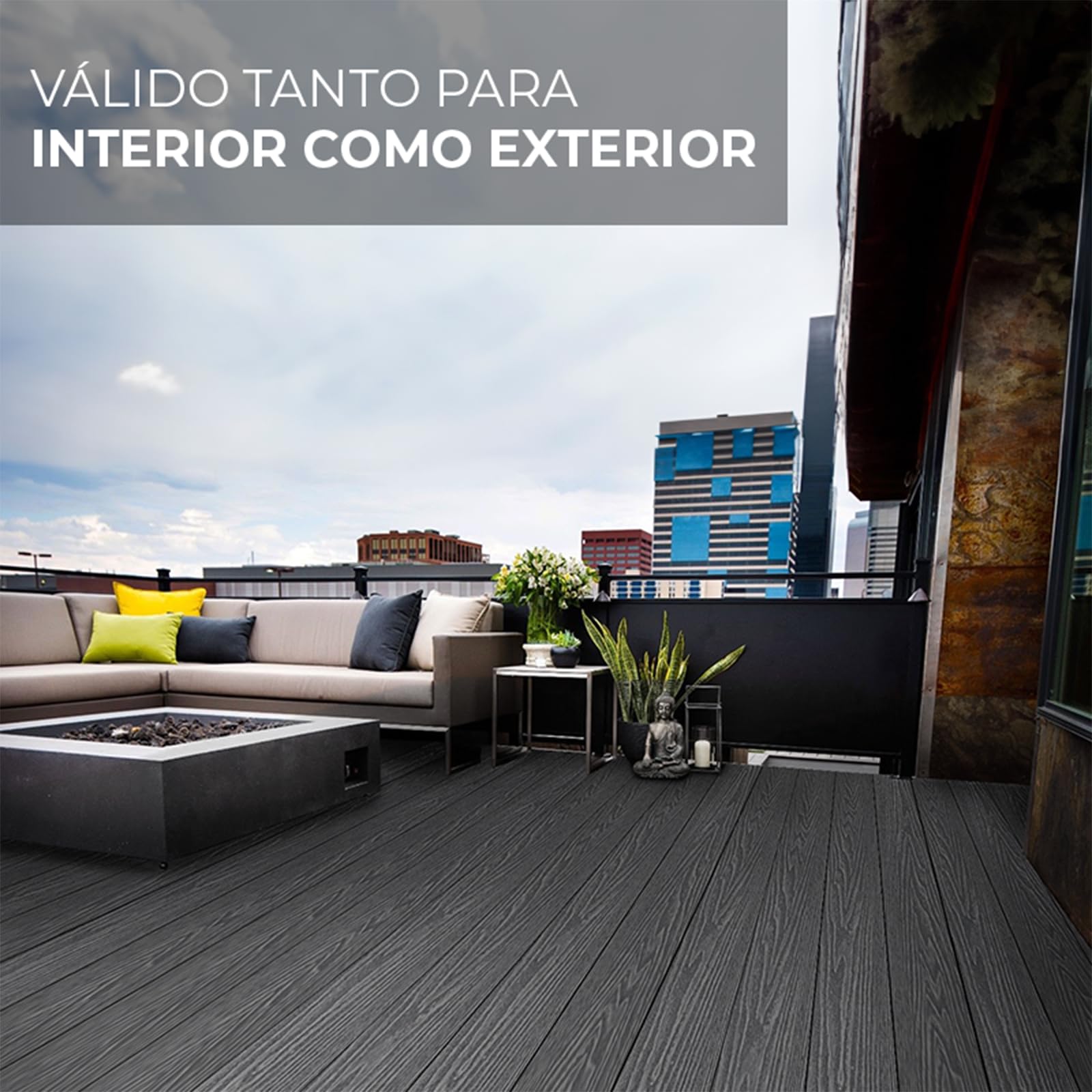 YOEVU | Lama de composite WPC | 2,2m x 14,5cm x 2,2cm, Gris | Resistente a la intemperie, antideslizante, fácil de instalar | Para terrazas y exteriores