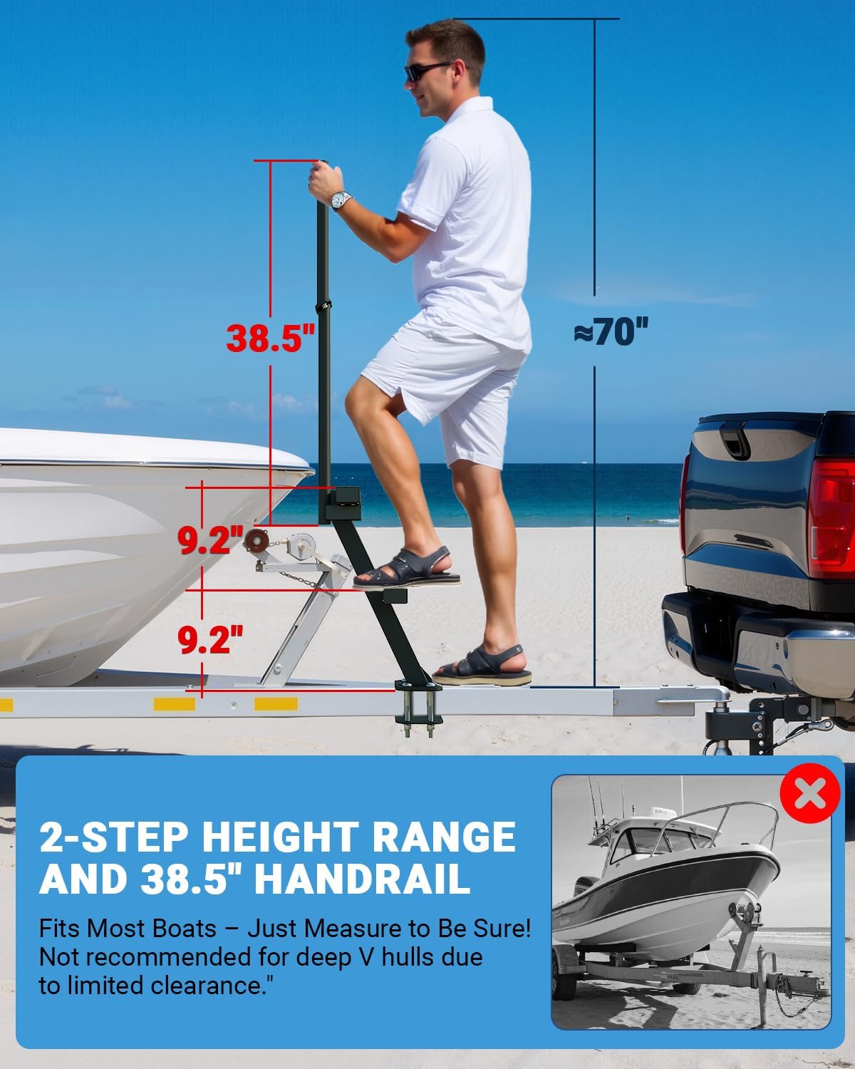 Boat Trailer Steps with Handrail Heavy-Duty Boats Boarding Step for The Tongue 2 Steps