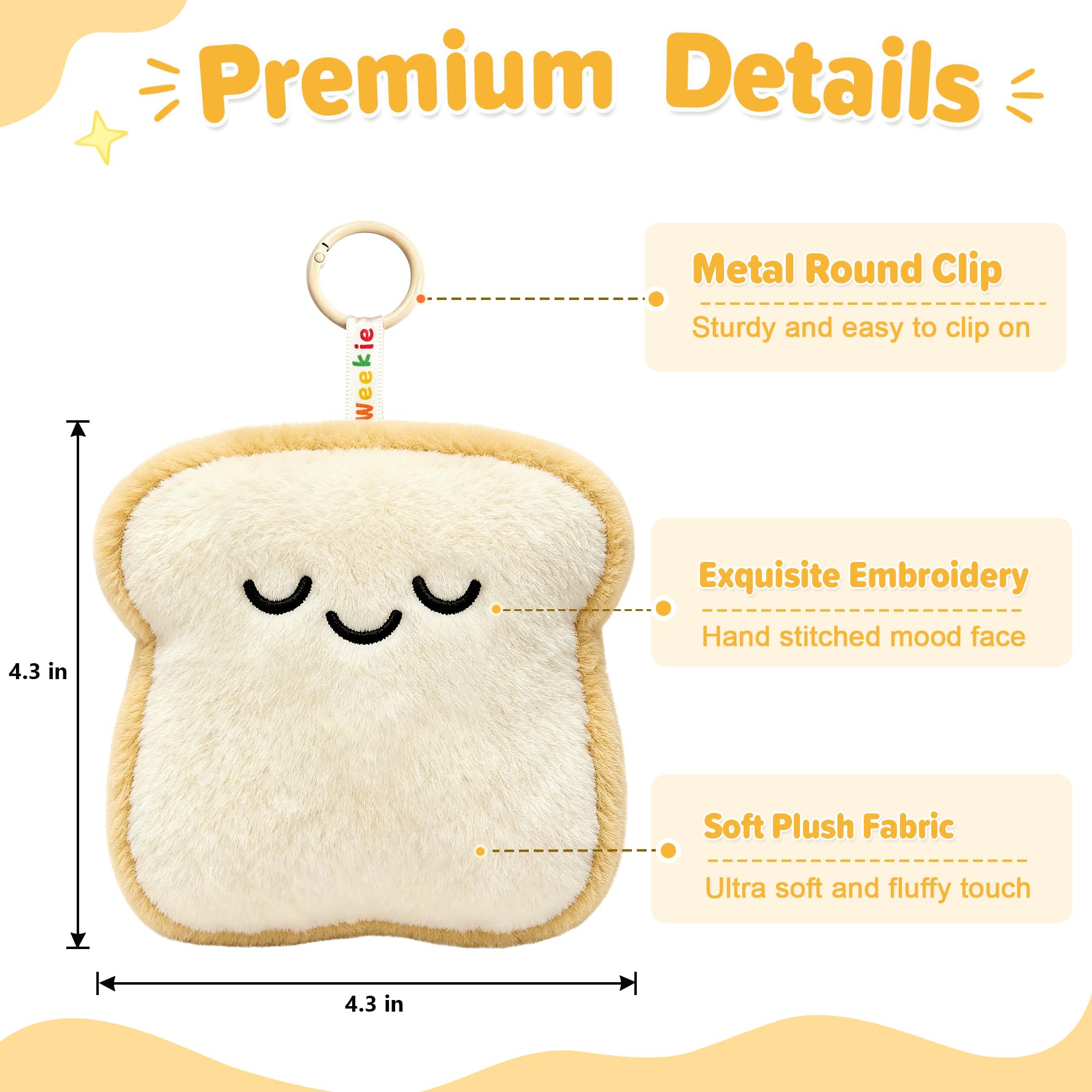 Ausener Weekie Wonders - Ciondolo a forma di toast emotivo, morbido peluche, regalo divertente per mamma, adolescenti, adulti e colleghi (confezione da 7, toast)