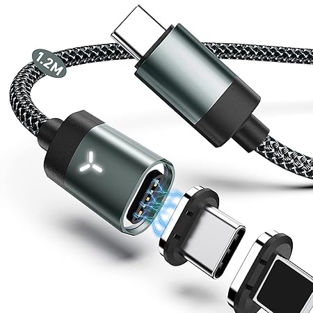マグネット 充電ケーブル USB-C to USB TYPE-C/TYPE-L急速充電ケーブル[3A/PD-60W & PD-27W] 2in1 Phone Type-C led USB TYPE-C/TYPE-L Cableマグネット式 磁石 タイプ-C タイプ-Lじゅうでんケーブル3A急速充電 充電器 i0S & android 等対応-1.2M