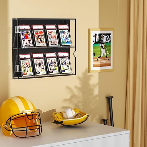 Miniatura 5 de NIUBEE Vitrina de exhibición de tarjetas de béisbol de acrílico, marco de exhibición de 8 tarjetas con montaje en pared y protección UV, vista