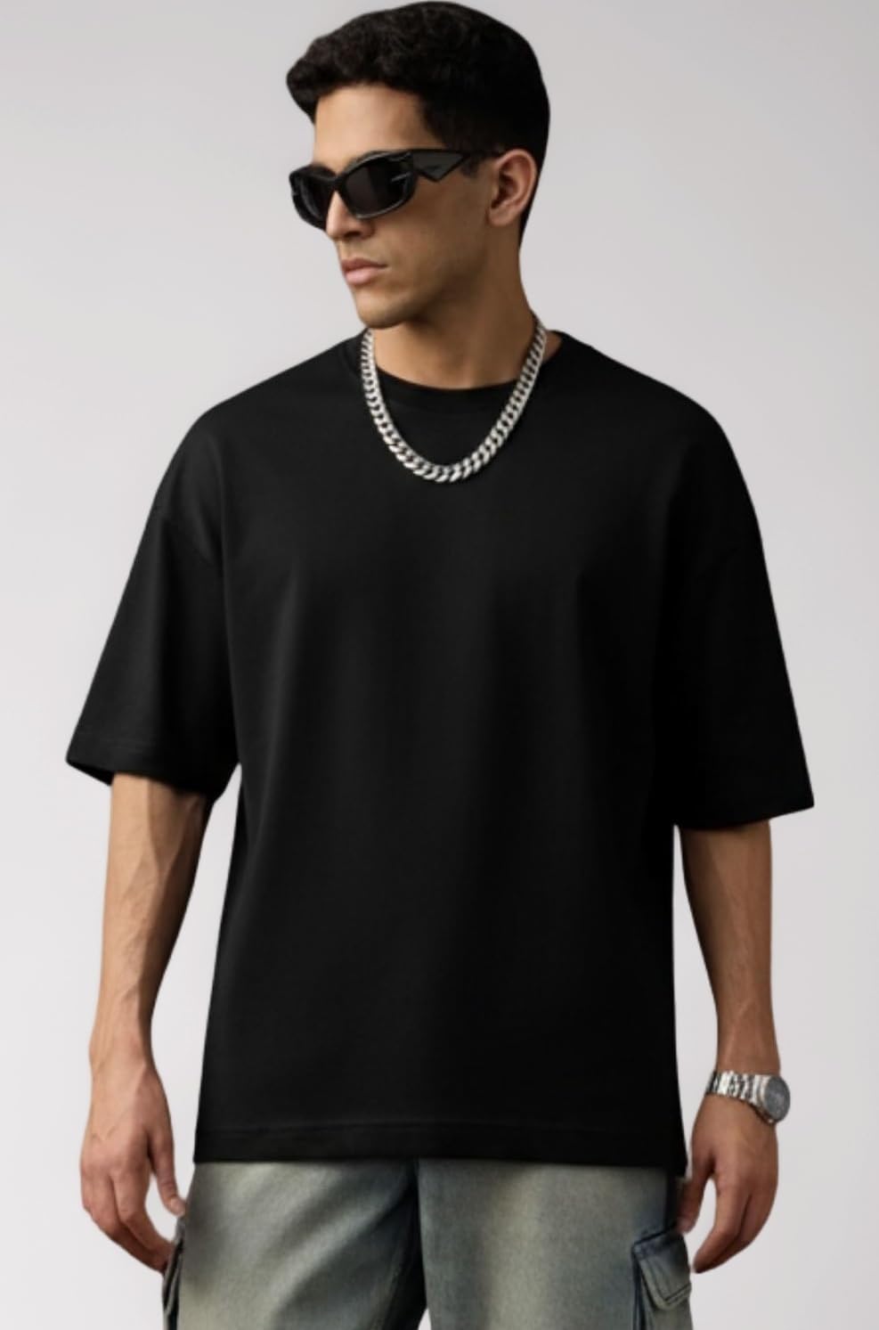 Men's Cotton Blend Oversized T-Shirt Solid Round Neck Half Sleeve Loose Fit Tee Casual Streetwear T Shirt for Men