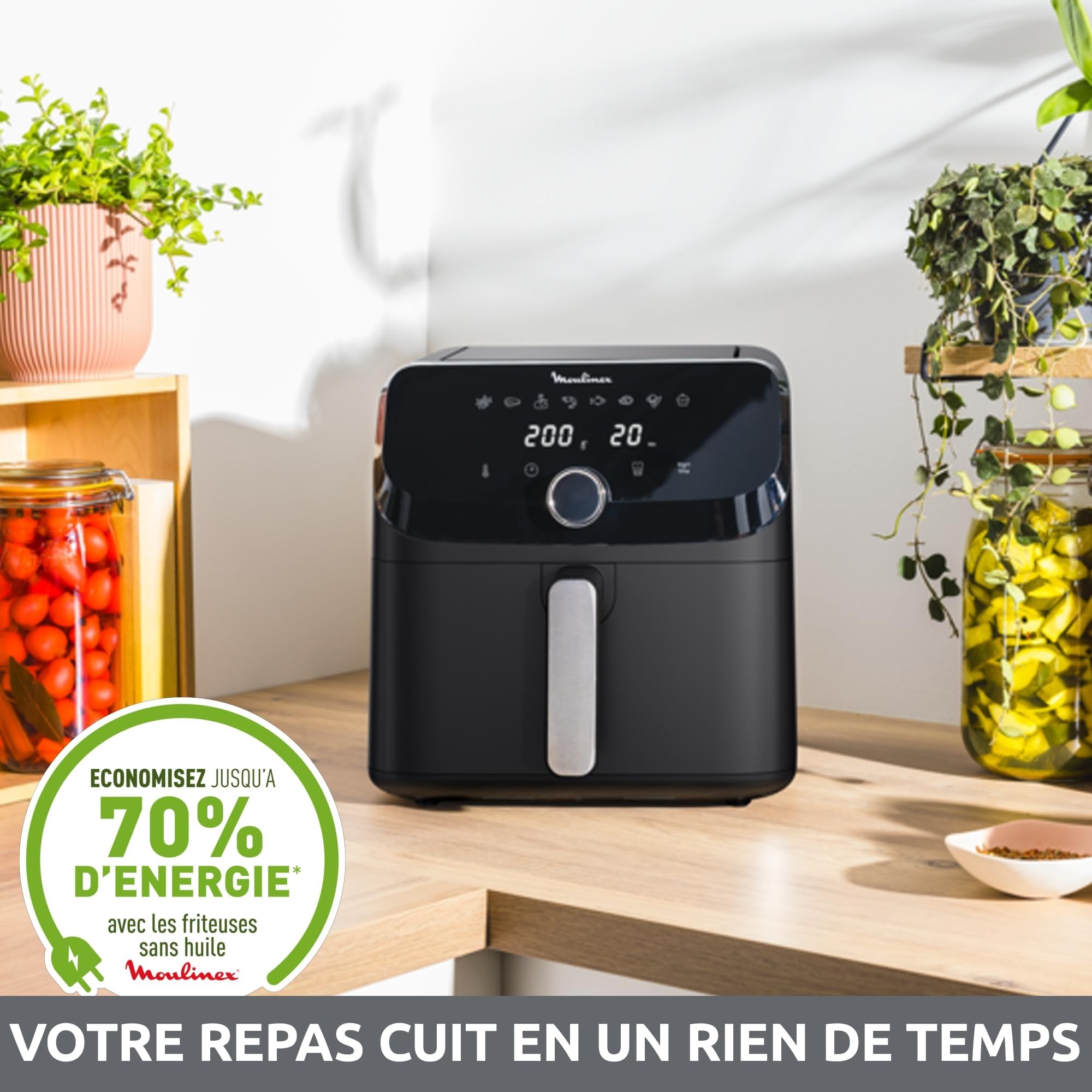Moulinex Easy Fry Mega, air fryer compact, Mono tiroir 7.5 L, Jusqu’à 8 personnes, 8 programmes, noir EZ8558F0