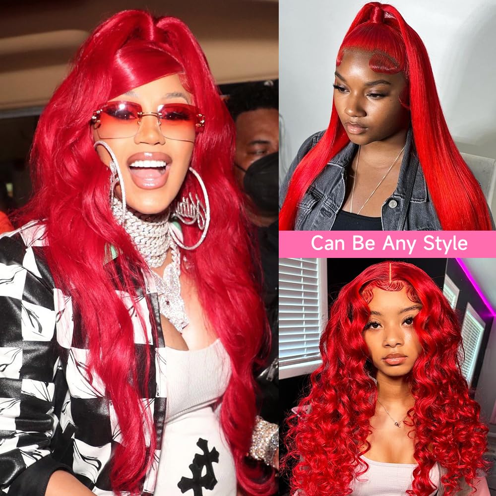 Amazon.com : Lotulo 22 Inch Red Wig Human Hair 13x4 Body  display picture 1