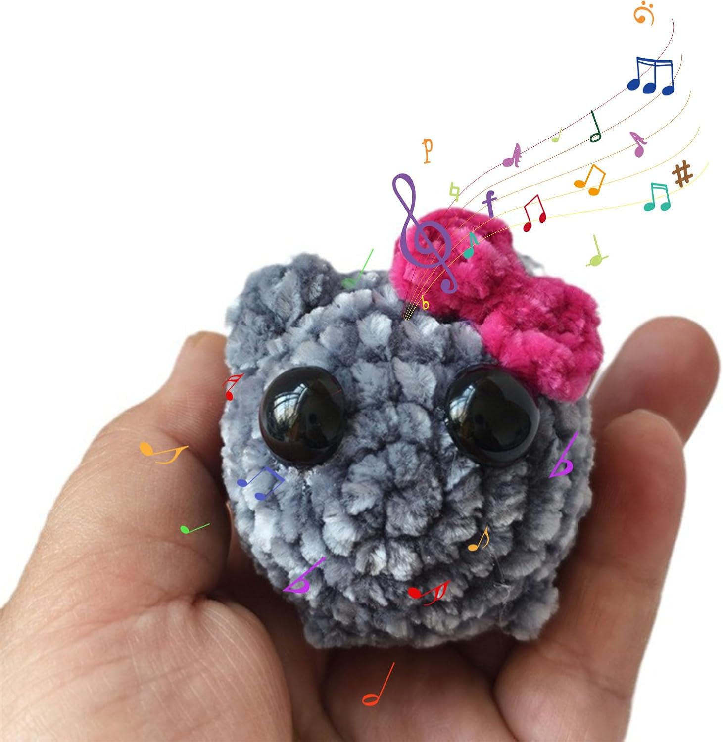 Generic Sad Hamster Plush with Sound and Keychain, Cute Handmade Knitted Sad Hamster Crochet Plush with Built-in Violin Sound Keychain Toys for Friends and Partner (C)