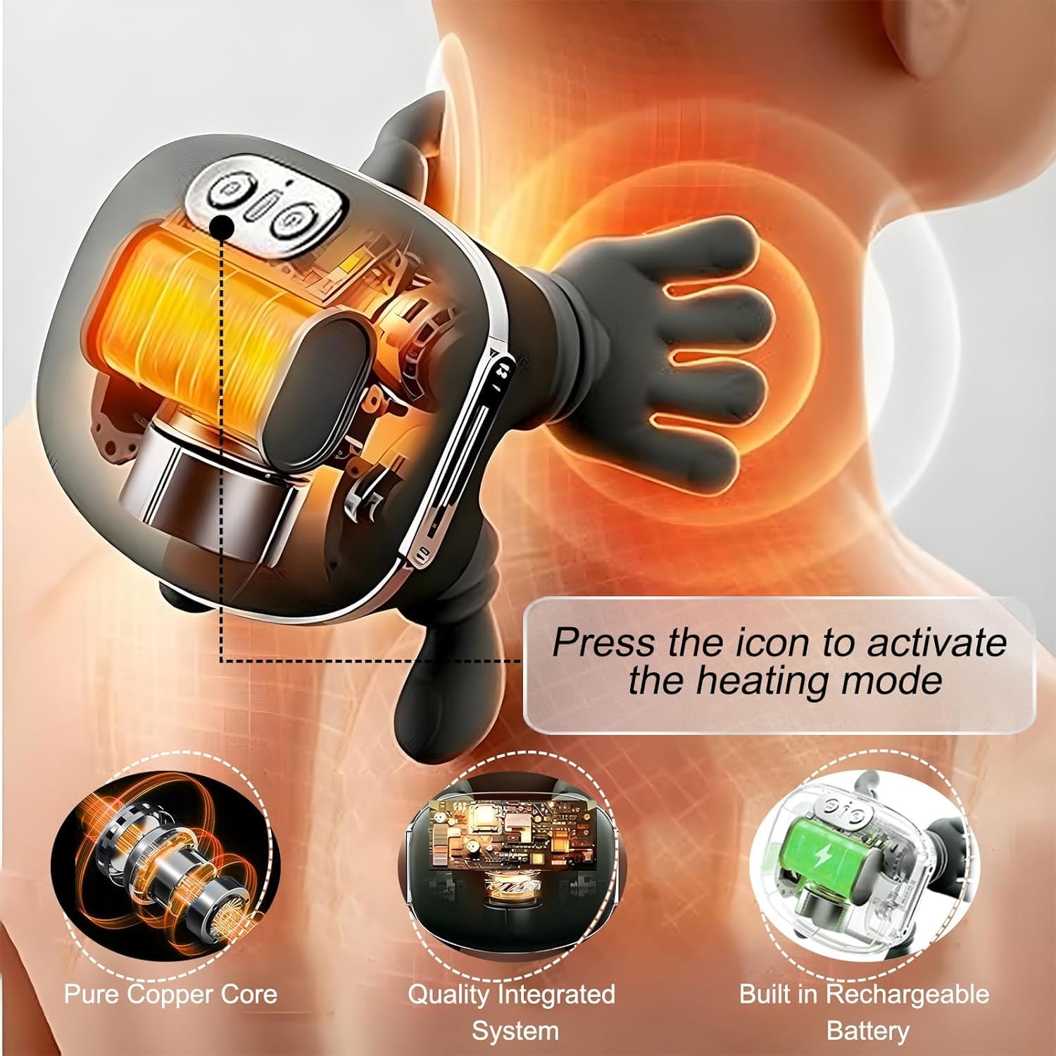 JINPRI Bionic Heated Neck & Back Massager | Wireless Portable Shiatsu Massager with Heat | Electric Deep Tissue 4D Kneading Massage | Simulated Human Hand Design for Pain Relief & Muscle Relaxation 3