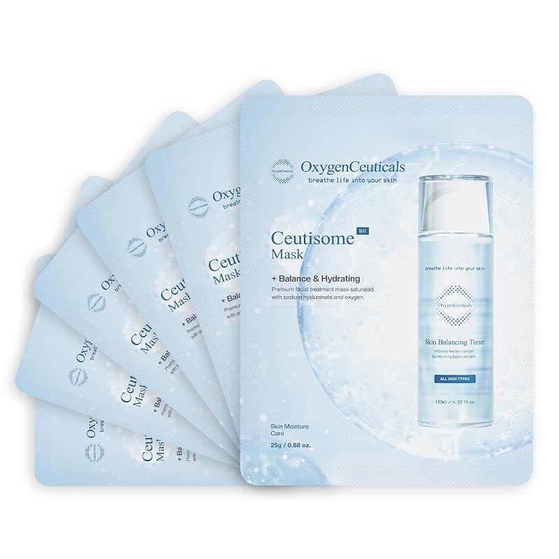 OxygenCeuticals Ceutisome BH Mask – Máscara facial em folha com 7 tipos de ácido hialurônico, extratos de frutas e chá verde – Pacote com 6 unidades