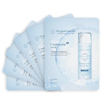 OxygenCeuticals Ceutisome BH Mask Hydrating Sheet Mask with 7 Types of Hyaluronic Acid, Fruit Extract & Green Tea Leaf Extract, Moisturizing & Skin Calming Facial Mask 6 Sheets/1 Box