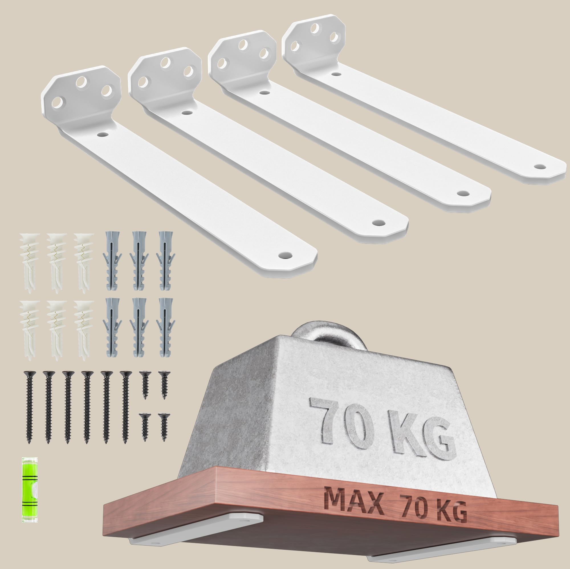 HUAEU Heavy Duty Shelf Brackets, 10cm 4 Pack White L-Shaped Shelf Supports