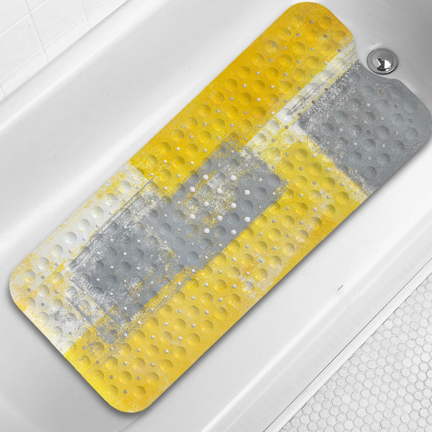 Burnt Orange and Grey Abstract Art Bathtub Mat Non Slip, 40x16 in