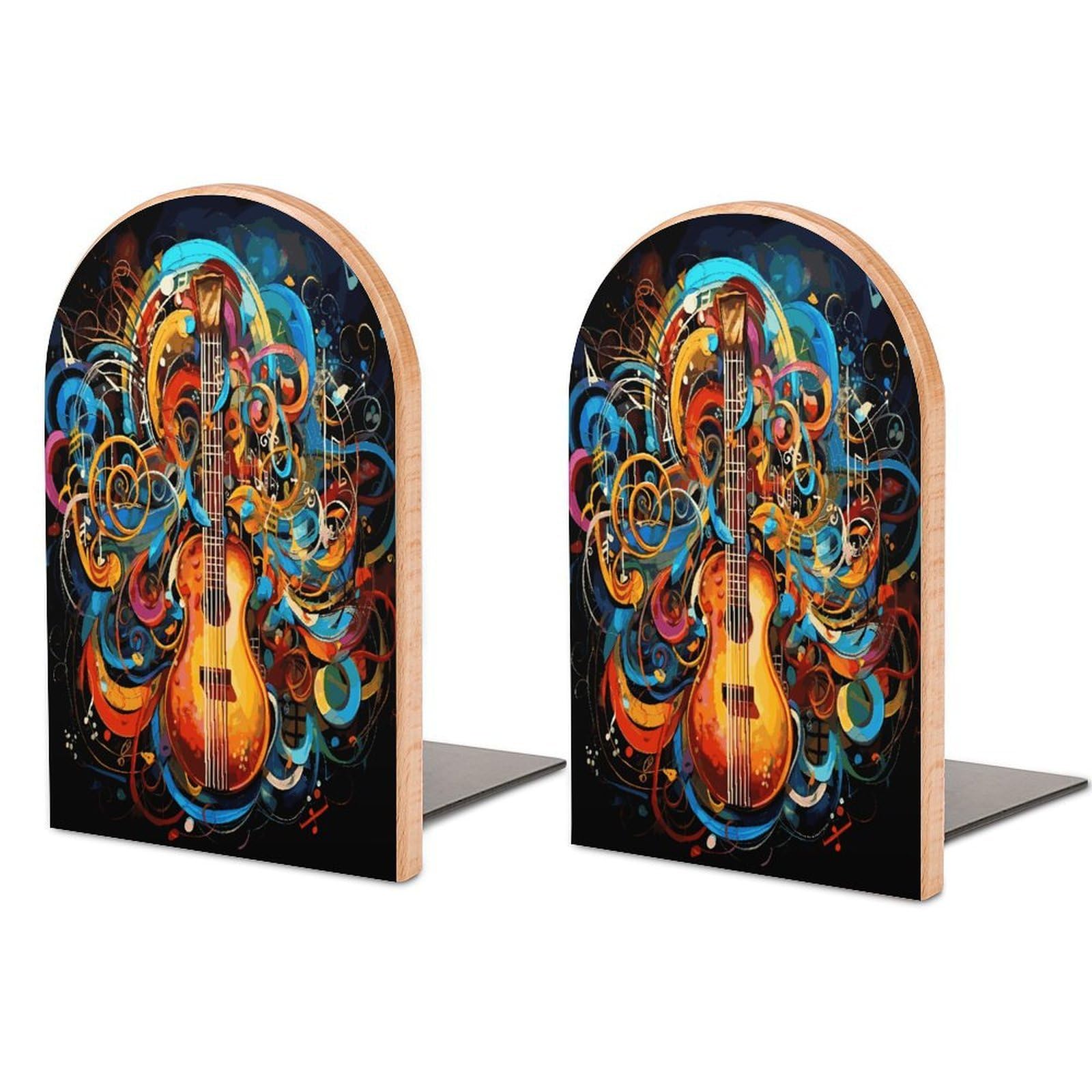 Music Series Bookend for Shelves Non-Skid Book Holder Modern Heavy Duty Bookend Stopper Metal Base Wood Book End Books Shelf Holder Home Decorative 1pair 5x3.9x3.1