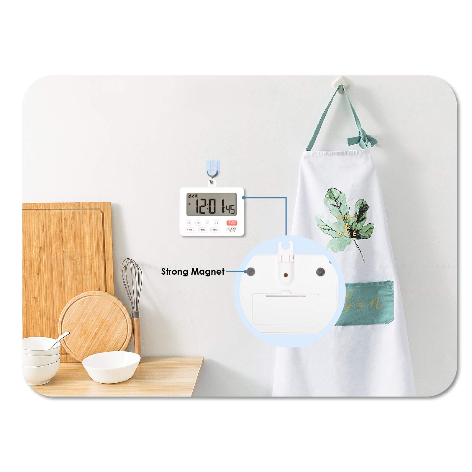 Timer digitale per desktop, timer da cucina, cronometro, conteggio, foro magnetico per sospensione per matrimonio, pensionamento, laboratorio, compiti a casa, esercizio, fitness, lavoro,
