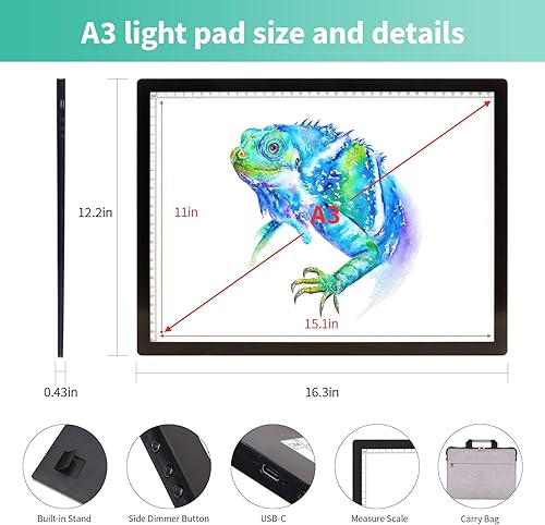 Vista 59 de TSOCOS Almohadilla de luz recargable A3, tablero de luz de pintura de diamante súper brillante, caja de luz portátil con pilas, 3 colores, 6 niveles