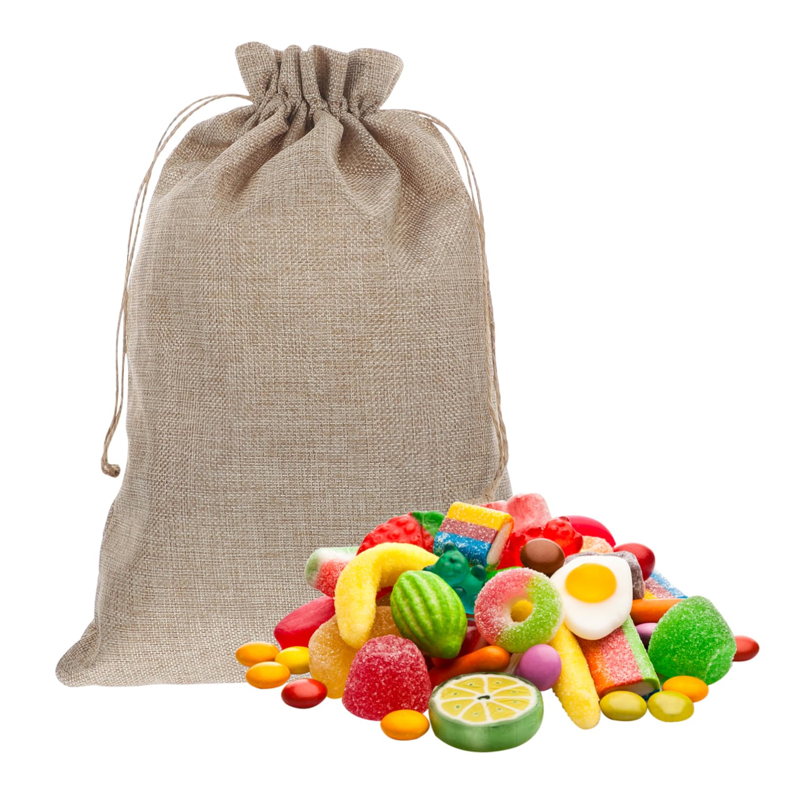 YOSADIER Sacchetti Regalo in Juta Coulisse 10pz, Sacchetti di Cotone e Juta 10x14 Pollici per Bomboniere, Feste, Natale, Matrimoni, Regali Personalizzati