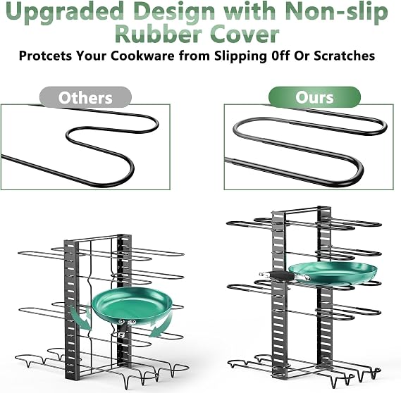 ORDORA Pots and Pans Organizer under Cabinet, 8 Tier Pot Organizers Rack Expandable 11.65 to 19.02 Height with 3 DIY Methods, Adjustable Pan Organizer inside Cabinet Kitchen Storage Organization