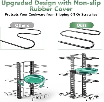 ORDORA Pots and Pans Organizer under Cabinet, 8 Tier Pot Organizers Rack Expandable 11.65 to 19.02 Height with 3 DIY Methods, Adjustable Pan Organizer inside Cabinet Kitchen Storage Organization