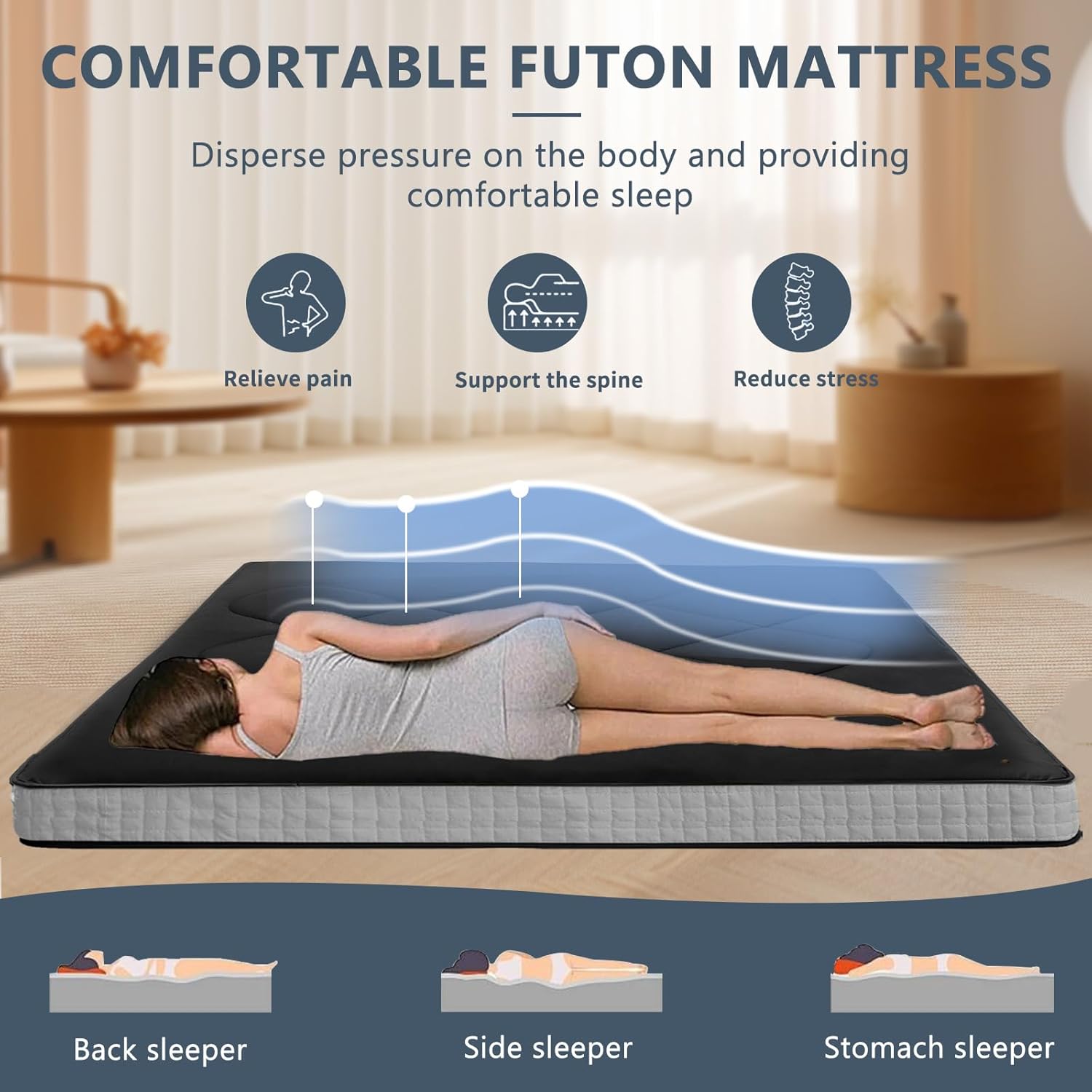 DoCred Japanese Futon Floor Mattress Twin Size 39"x 80", Floor Mattress Pad, Foldable Tatami Mat Portable Dormitory Sleeping Pad,Roll Up Floor Lounger Bed for Adult