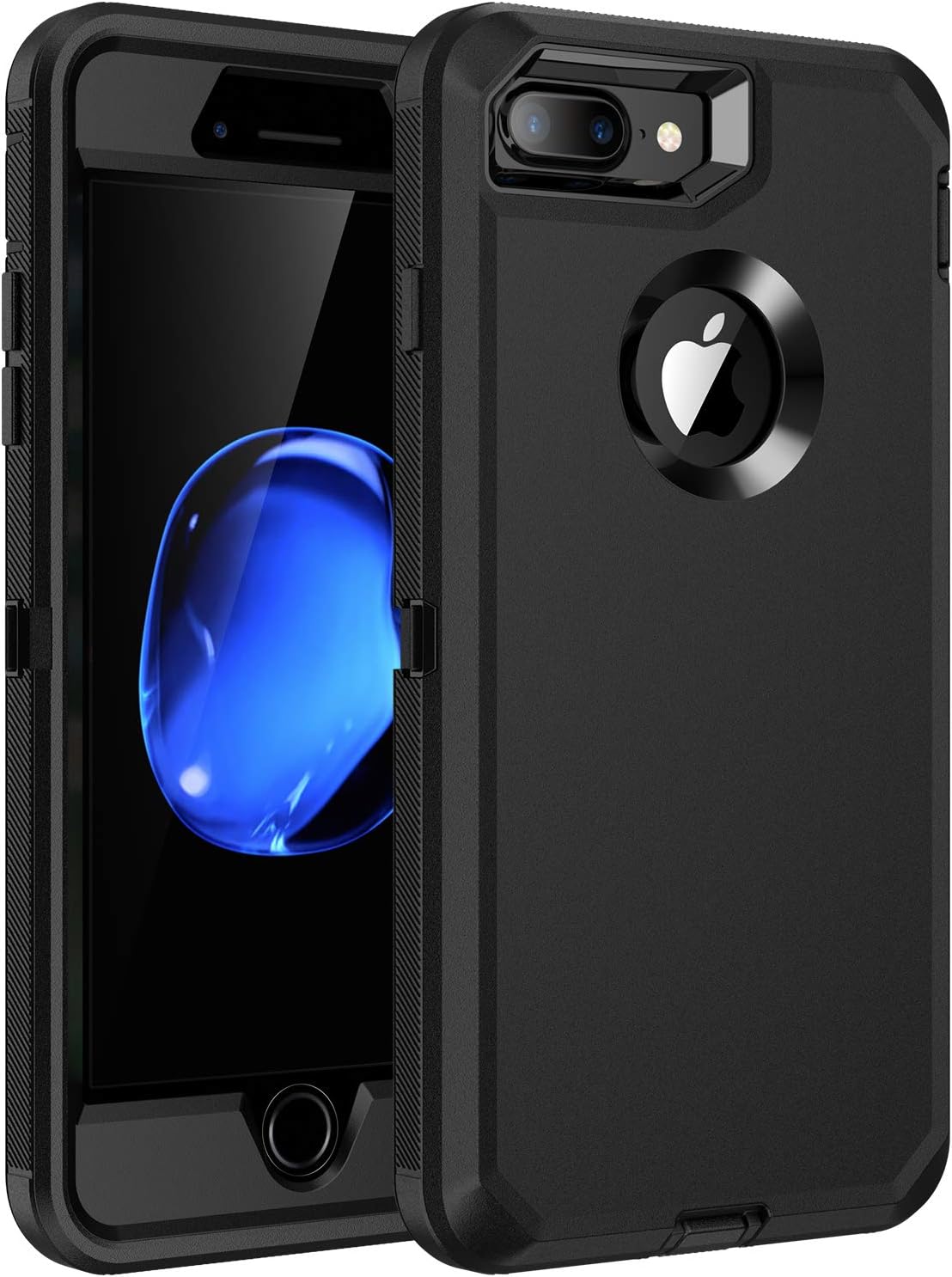 for iPhone 8 Plus,iPhone 7 Plus Case,Built-in Screen Protector, Shockproof 3-Layer Full Body Protection Rugged Heavy Duty High Impact Hard Cover Case for iPhone 8+/7+ 5.5 inch,Black