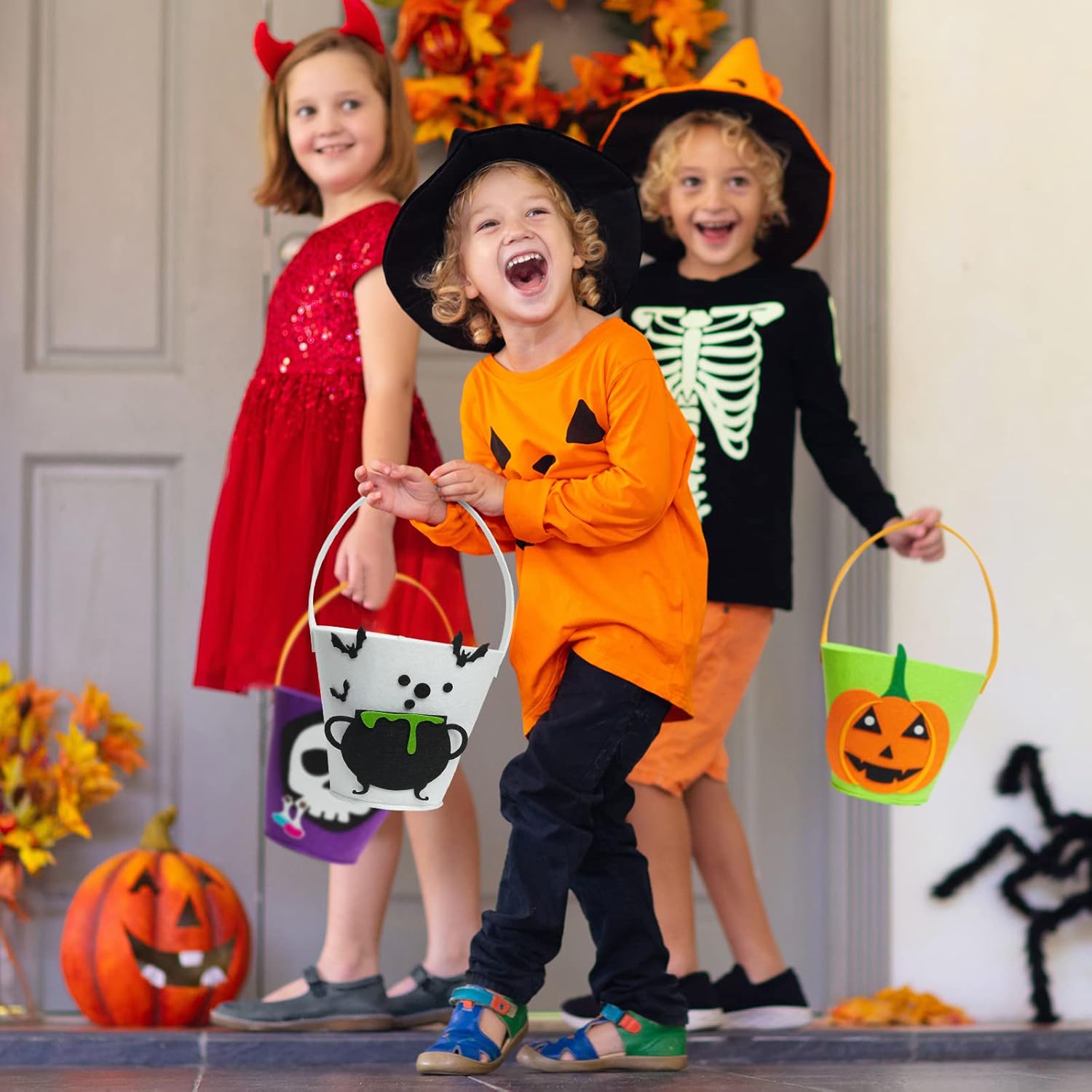 6 Pack Candy Felt Holder Buckets for Kids, Halloween Boo baskets for Trick or Treating Bags, Halloween Candy Pails, Halloween Snacks, Halloween Goodie Bags, Bucket Decoration, Spooky Baskets : Toys & Games