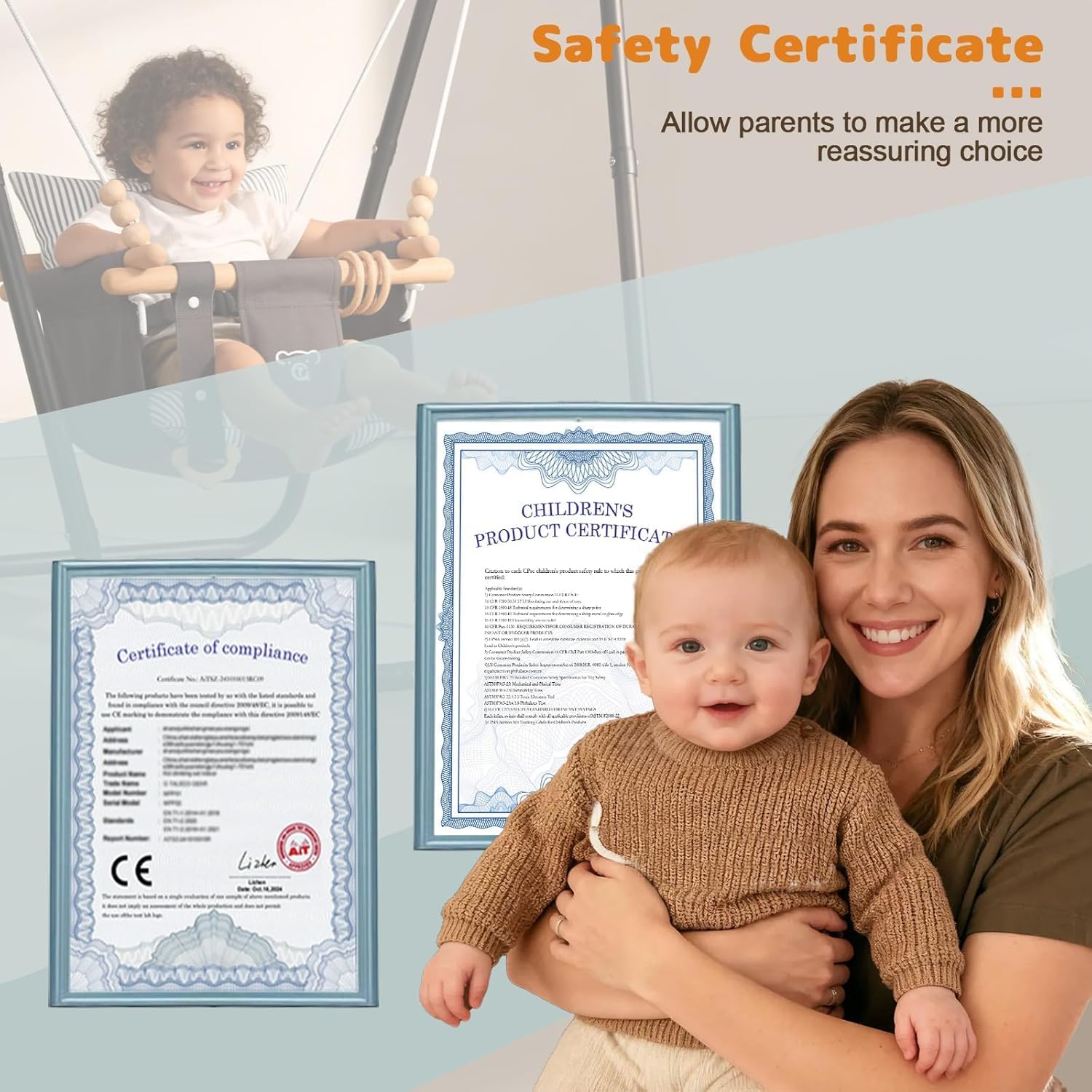 Balançoire 2 en 1 pour bébé - Convient pour l'intérieur et l'extérieur - Elle dispose d'une ceinture de sécurité à cinq points, d'un design peu encombrant et est stable et sûre pour les bébés