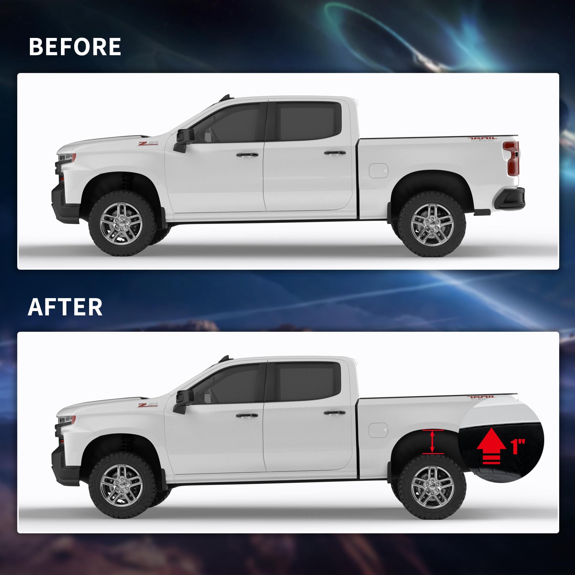 PROEZE 1" Leveling Lift Block Kit for 1999-2021 Silverado Sierra 1500 2WD 4WD, 1 inch Rear Black Leveling Lift Block Kit Extended Square U-Bolts