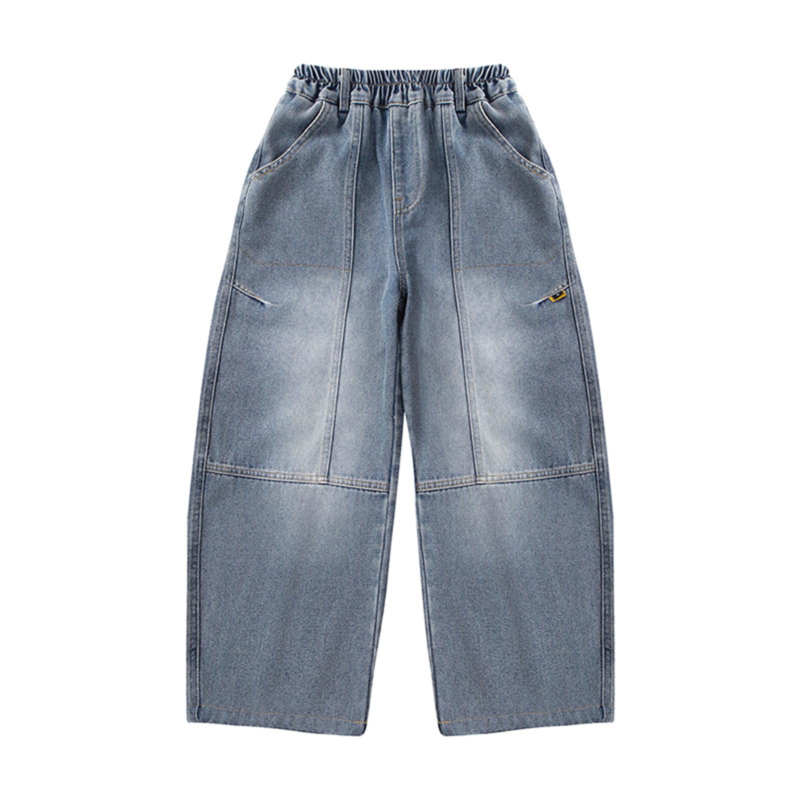 Generico Pantaloni Ragazzo 14 Anni-Pantaloni in Denim Ragazzo, Gamba Dritta, vestibilità Ampia, Pantaloni Casual per l'autunno, Jeans Comodi a Gamba Larga per Bambini