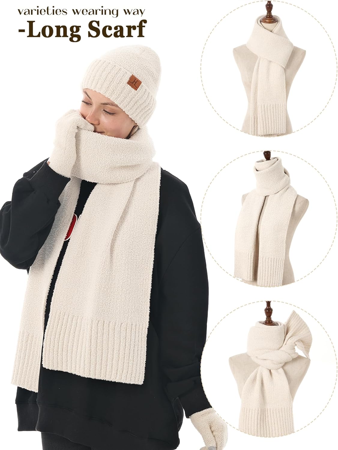 Hat Scarf And Gloves For Women, Winter Hats Womens Beanie Scarf Cold Weather Touchscreen Gloves Gift Set, Fall Accessories - Image 6