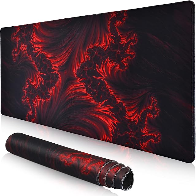 veecom Gaming Mouse Mat, Large Mouse Mat 800×400×3 mm, Fire Gaming Mouse Pad XXL Red Mousemat, Extended Mouse Pad Large Rubber Mousepad XL for Desk, Non Slip Keyboard and Mouse Mat
