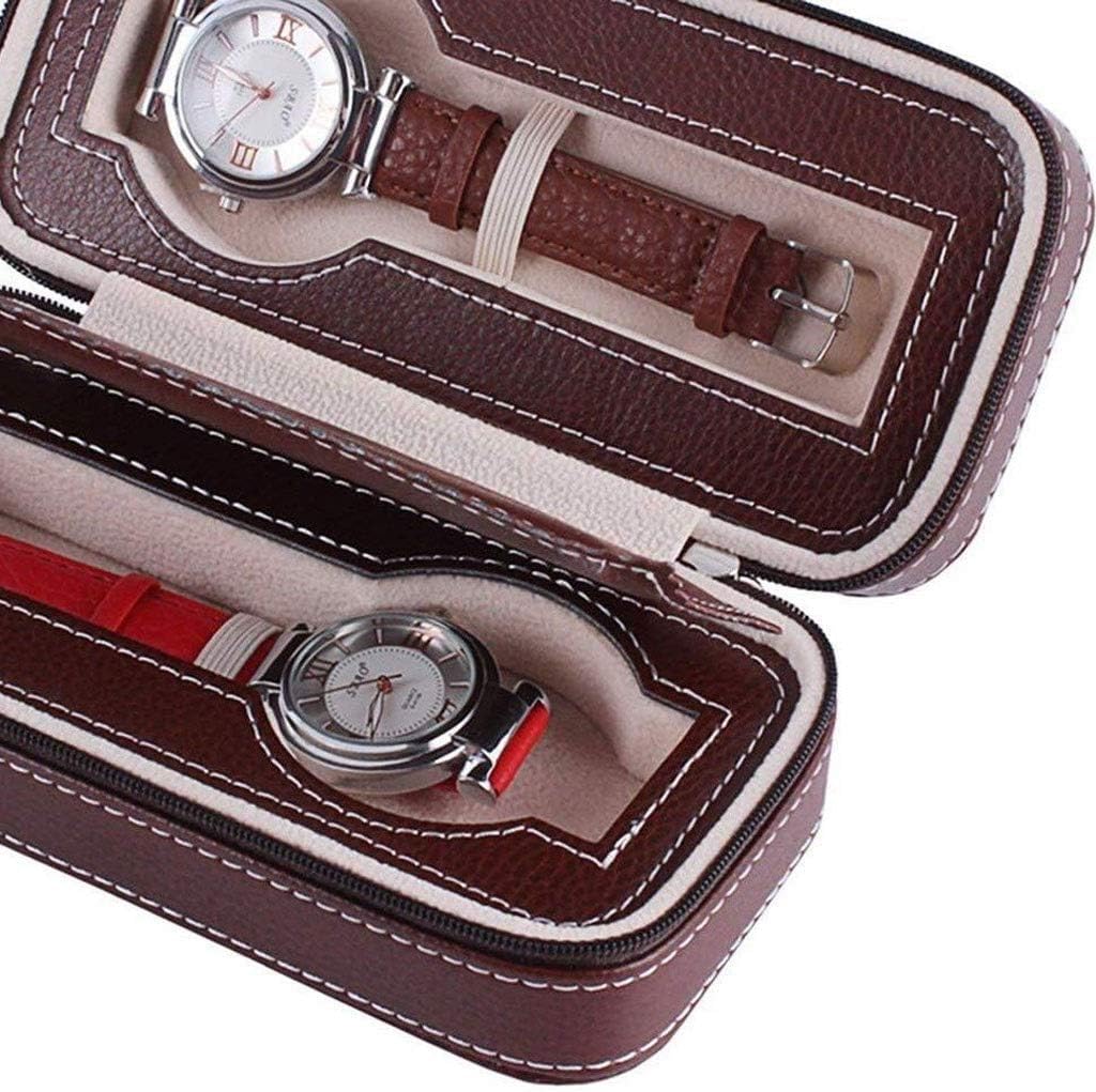 TONPOP Organizer Case Uhrenbox – 2-Bit-Uhren-Aufbewahrungsbox, Reißverschluss-Uhrentasche, Leder, Reisen, tragbare Uhr, Schmuckschatulle/a