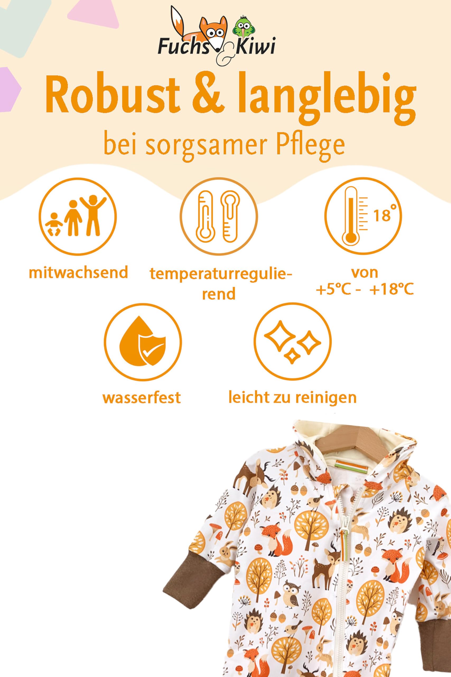 Fuchs & Kiwi Softshelloverall Baby mit Kapuze – Regenoverall mit Fleece gefüttert – Öko-Tex – Handmade in Berlin – Softshellanzug Kinder & Kleinkind