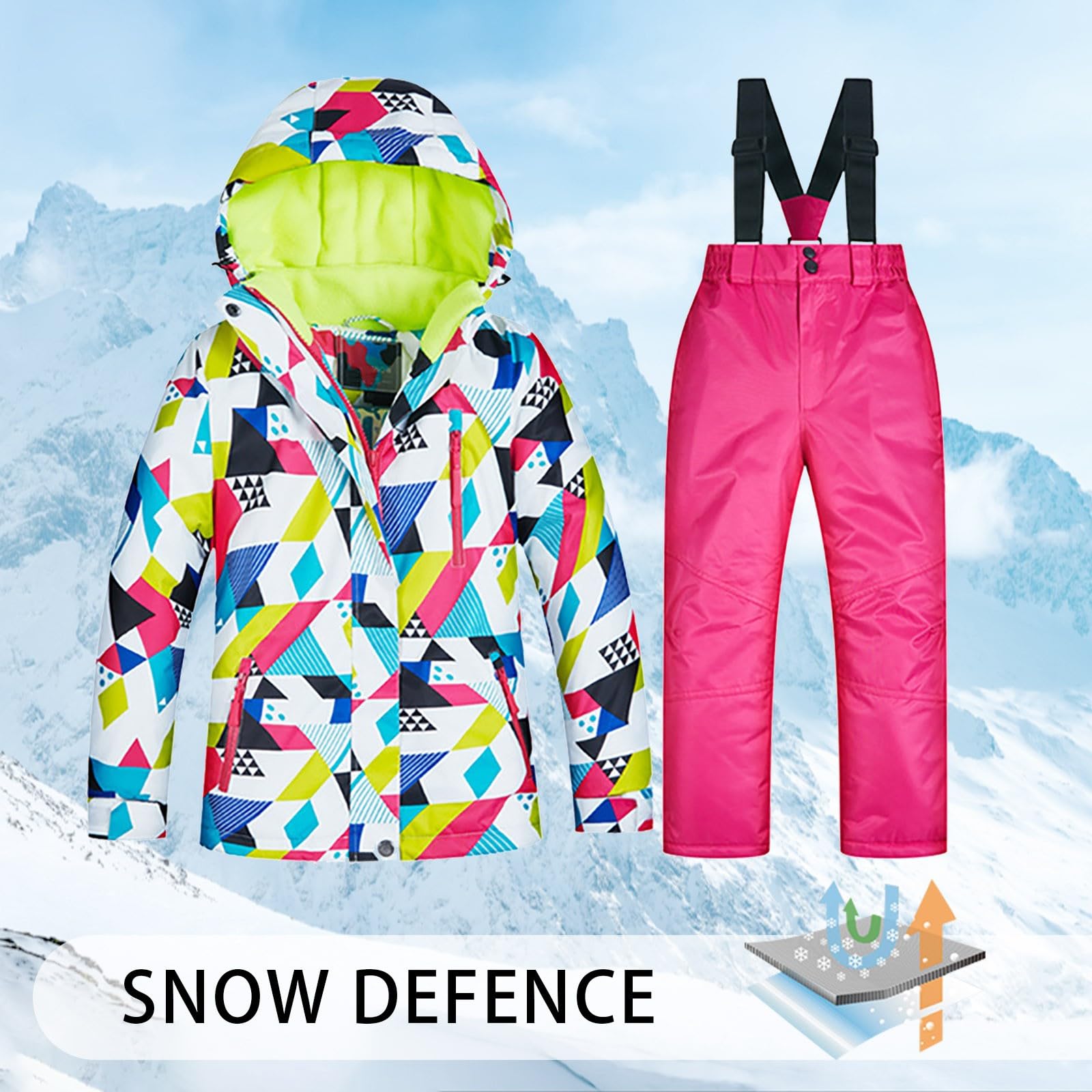 HEONSATI Tute Completo Da Neve Completi Sci Piumino Invernale Impermeabile Tutine Neve Moda Completo Unisex Bambino Da Neve Termiche Tute Set Snowboard Bambini E Ragazzi Leggero Per Andare Sulla Neve