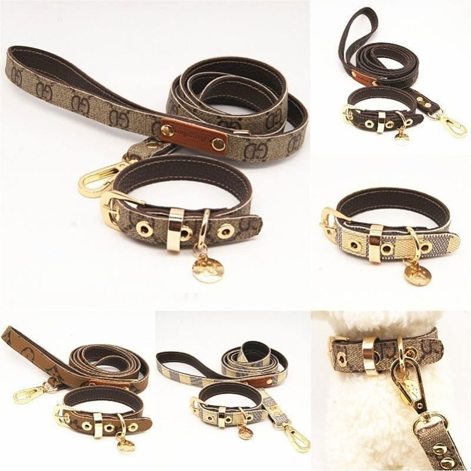 XIANGFAGS Laisse Chien Ensemble de Collier for Chiens Kitten Dog Leash Harnais Designer Bouledogue personnalisé Petit Cuir véritable for Une Main Douce