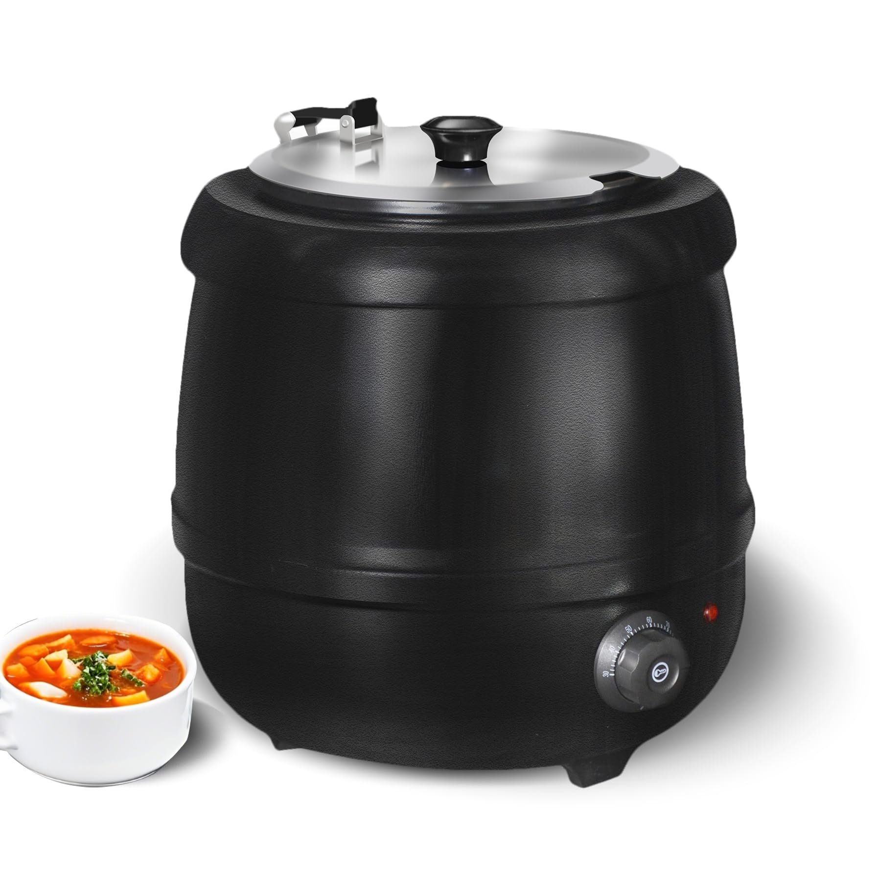 Hakka Marmite à Soupe Électrique10L, Chauffe-Soupe avec Couvercle à Charnière, Marmite Amovible en Acier Inoxydable, Température Réglable de 30 à 85 °C, Pour Restaurant, Buffet et Traiteur.