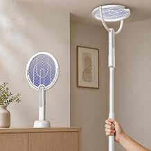 Rotating Head Electric Fly Swatter Racket with Telescoping Handle, 4000 V