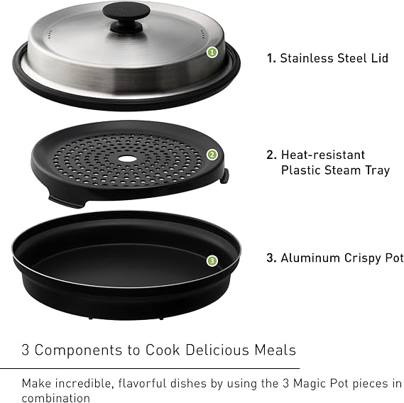 Panasonic HomeChef Magic Pot Microwave Safe 4-in-1 Cookware Accessory to Pan Sear, Simmer, Steam and Grill, 11.88 inches, Stainless Steel and Black