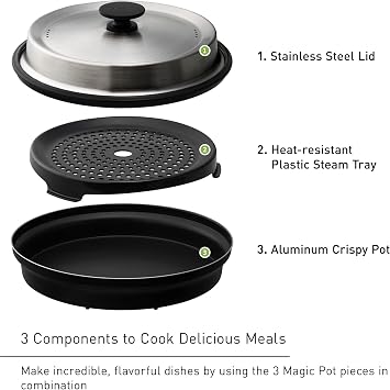 Panasonic HomeChef Magic Pot Microwave Safe 4-in-1 Cookware Accessory to Pan Sear, Simmer, Steam and Grill, 11.88 inches, Stainless Steel and Black