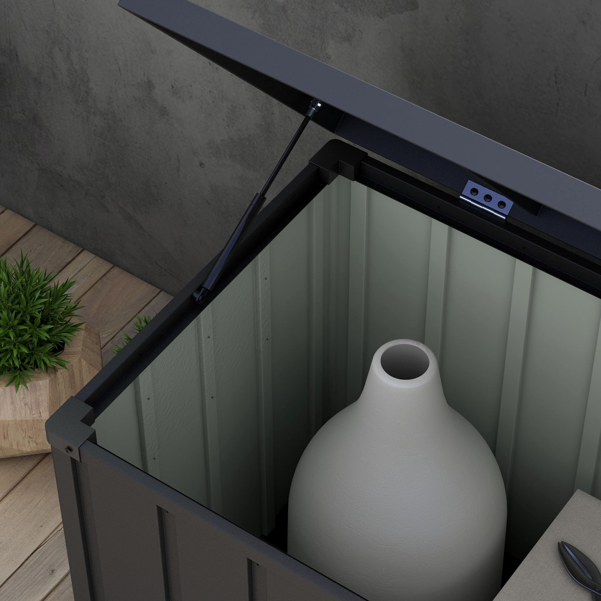 Outsunny Panca Contenitore da 450L con 4 Rotelle, Acciaio e PP, 125.5x61.5x70 cm, Grigio Scuro