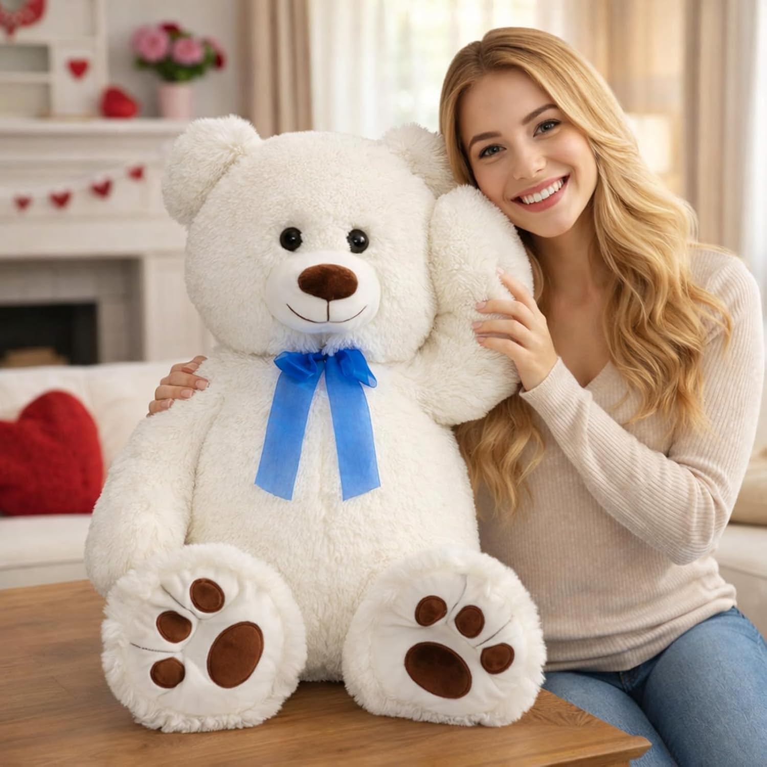 HollyHOME Teddy Bear Stuffed Animal Plush Giant Teddy Bears with Footprints Big Bear 36 inch White - Image 2