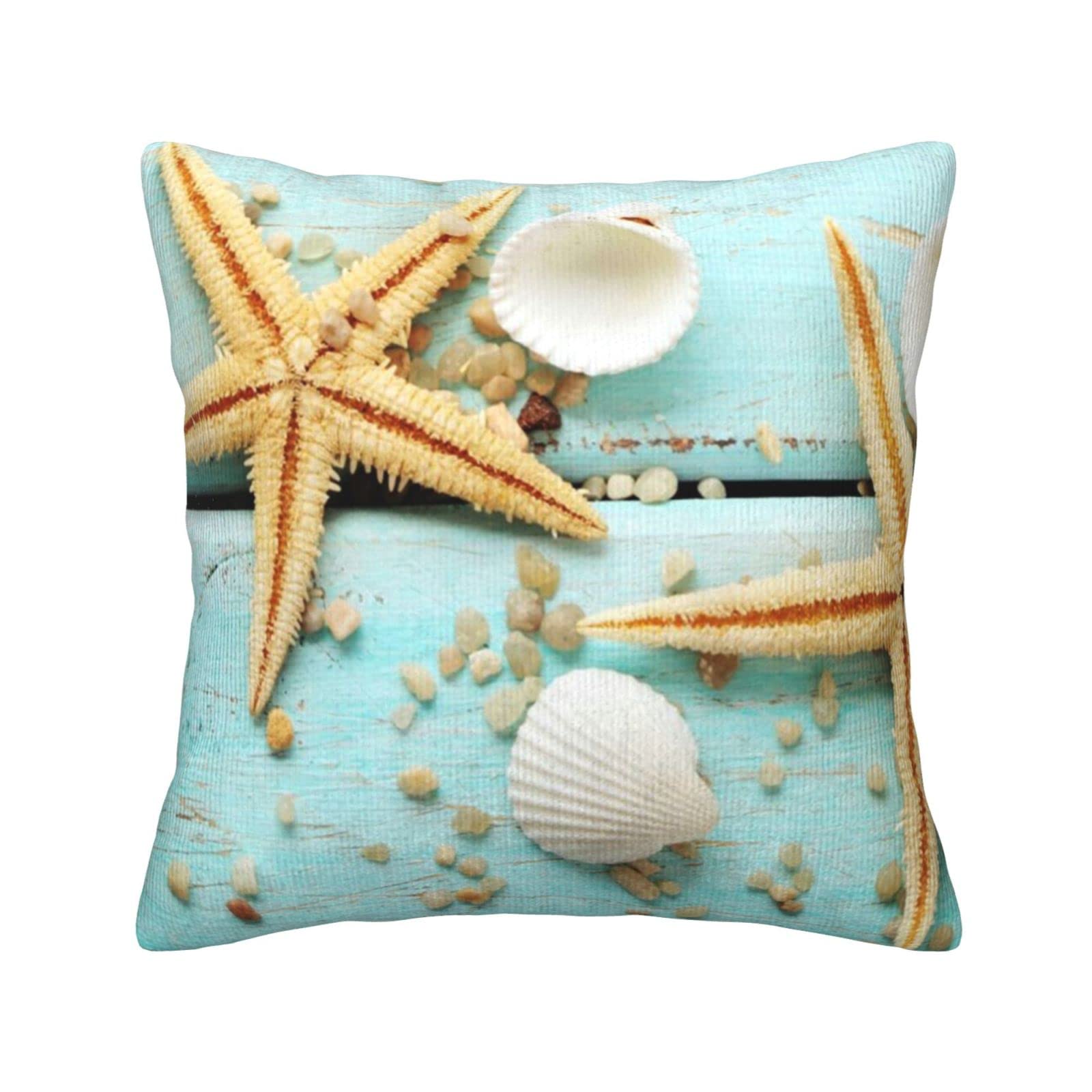 Federa Cuscino 45x45 Con Stelle Marine E Spiaggia – Cotone E Lino – Stampa Mare Per Divano E Letto